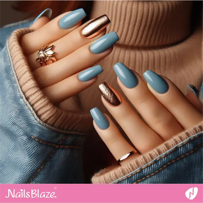 Rose Gold Accents for Blue Nails | Foil Nails - NB4137